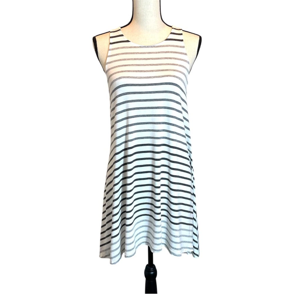 Solemio Ombré White Grey Striped Tank Dress Beach Swim Cover-Up, Made in USA, S